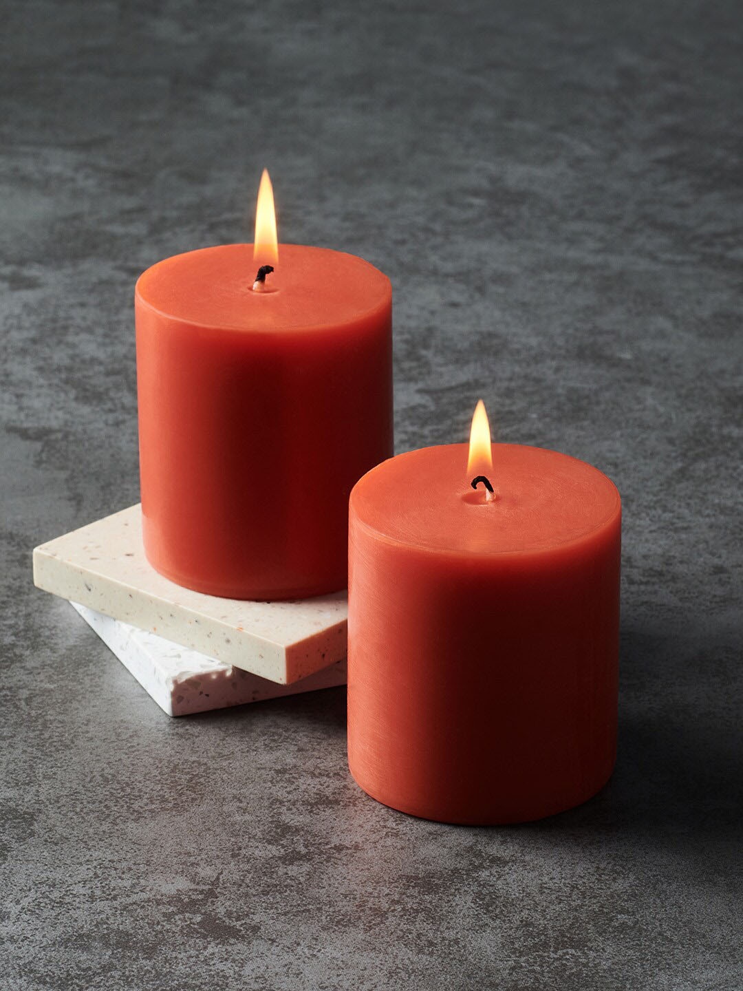 Pure Home and Living Set Of 2 Orange Solid Playful Berries Pillar Candles