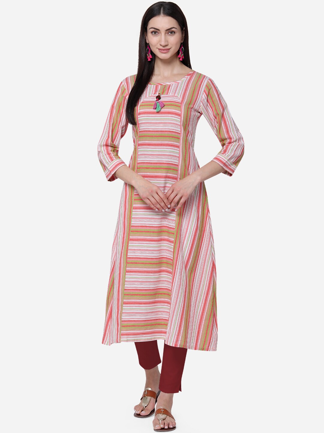 

Kvsfab Women Multicoloured Striped A-Line Kurta, Multi