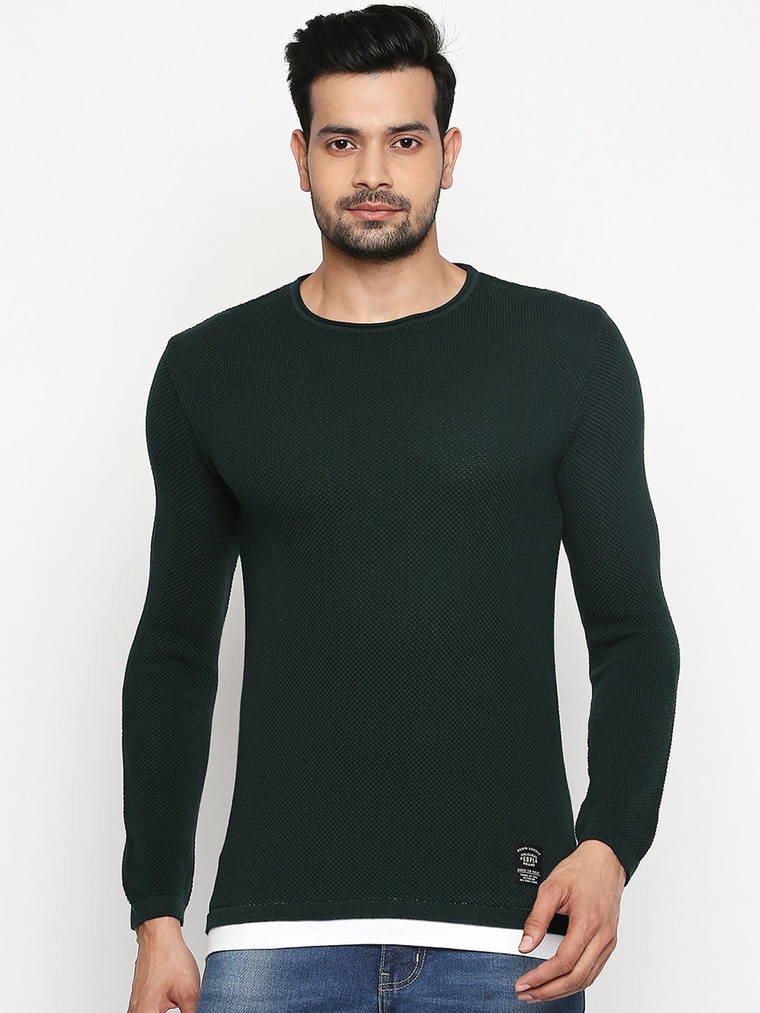 

People Men Green Solid Pullover Sweater