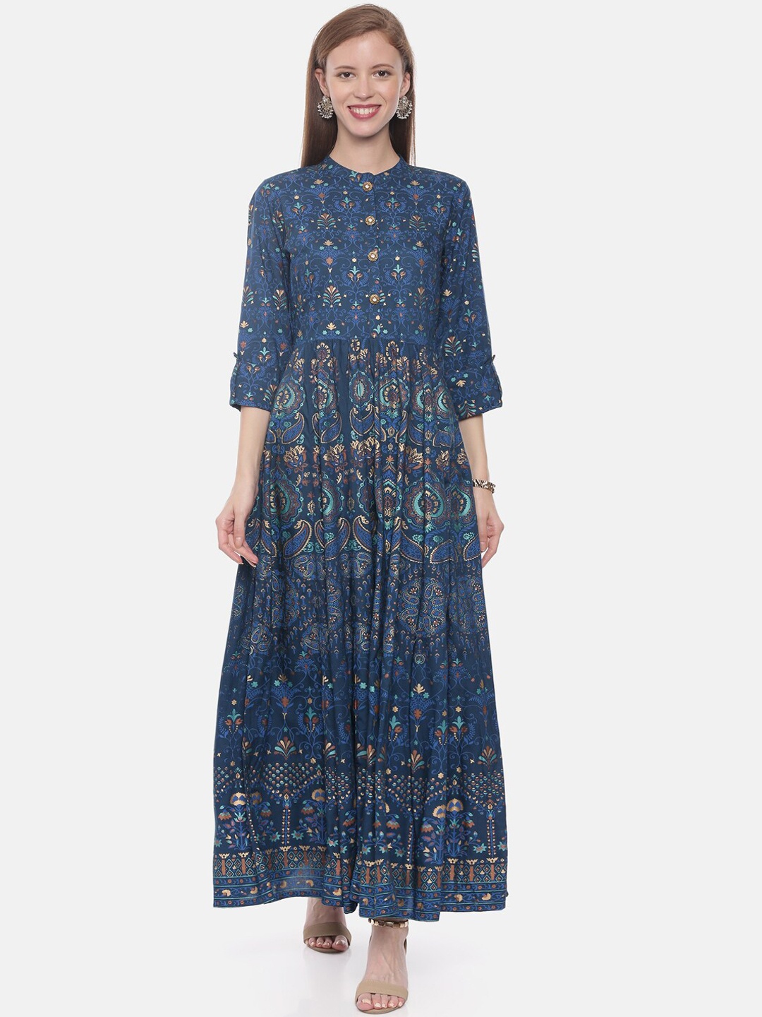 

Neerus Women Blue & Beige Printed Anarkali Kurta