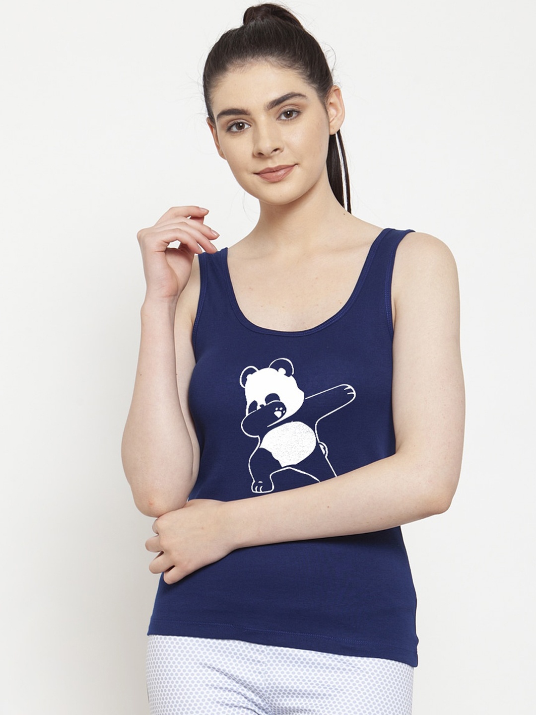 

Friskers Women Navy Blue Printed Tank Top