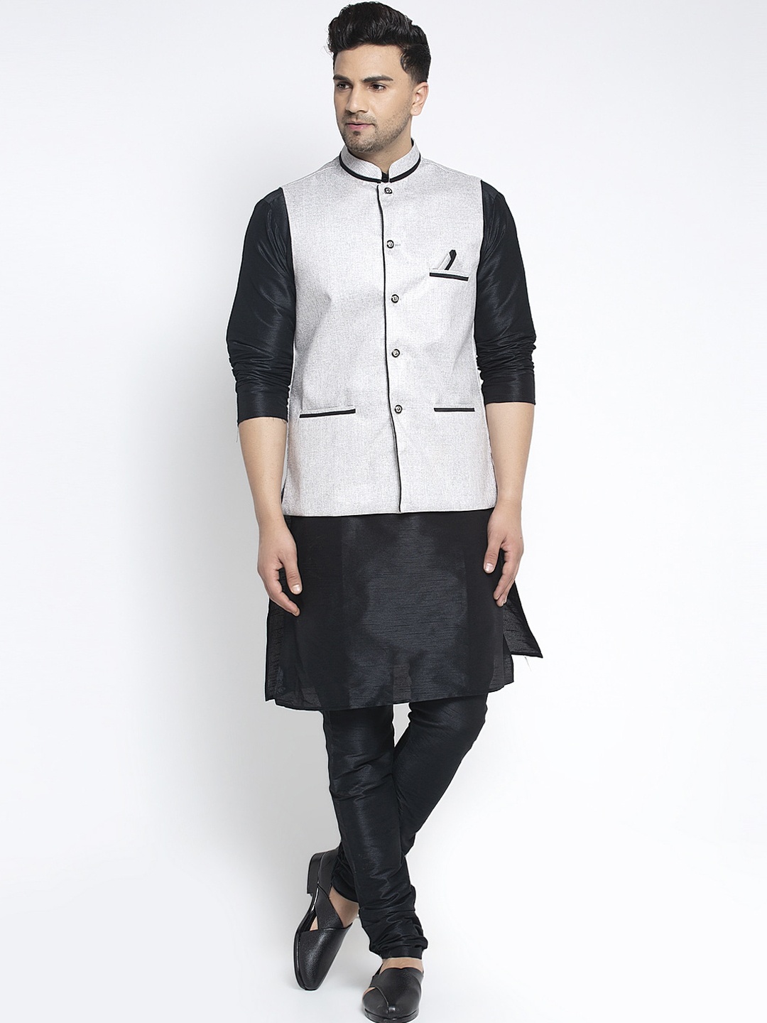 

Benstoke Men Black Solid Kurta with Churidar and Nehru jacket