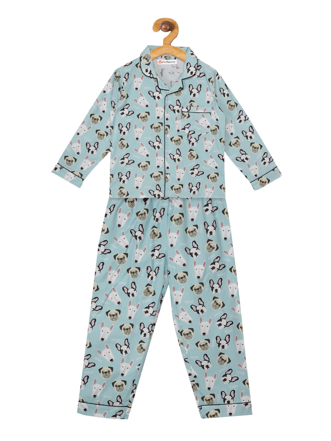 

Fluffalump Unisex Kids Turquoise Blue & White Printed Night Suit