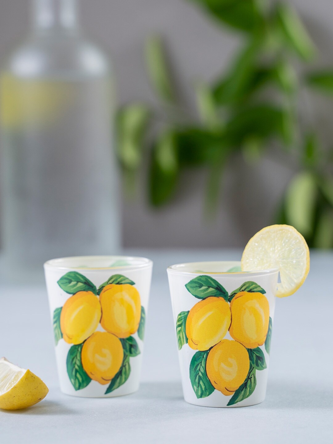 

KOLOROBIA Set Of 2 White & Yellow Zesty Lemons Shot Glasses 30 ml