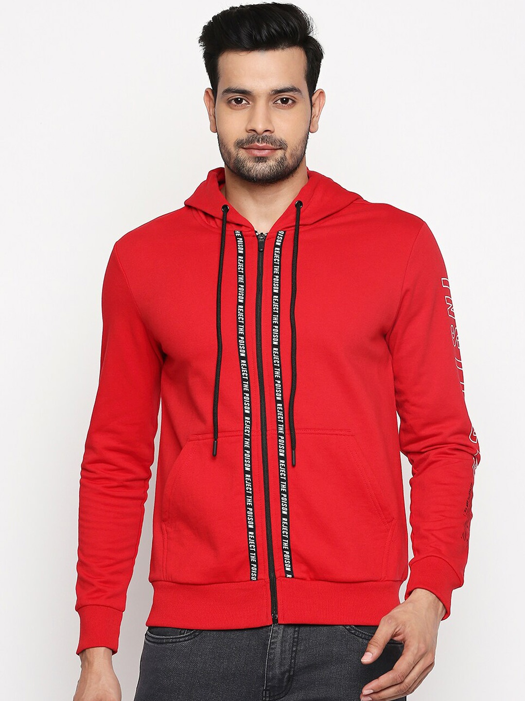 

People Men Red Solid Hooded Sweatshirt