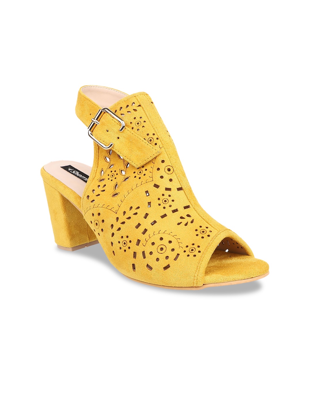 

Sherrif Shoes Women Mustard Yellow Solid Suede Peep Toes
