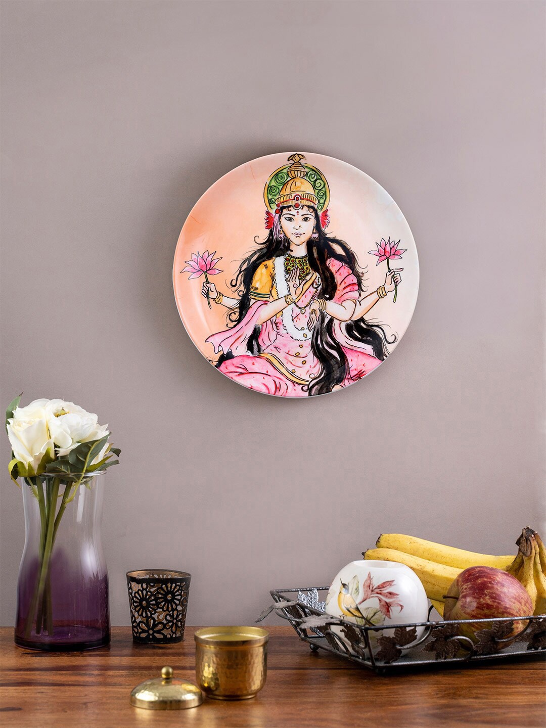 

KOLOROBIA Pink & Black Lakshmi Decorative Wall Plate