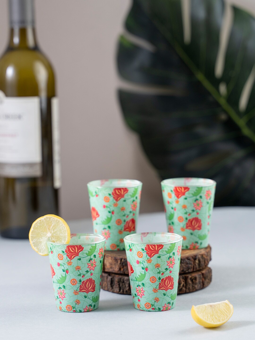 

KOLOROBIA Set Of 4 Sea Green & Pink Ornate Mughal Shot Glasses 30 ml