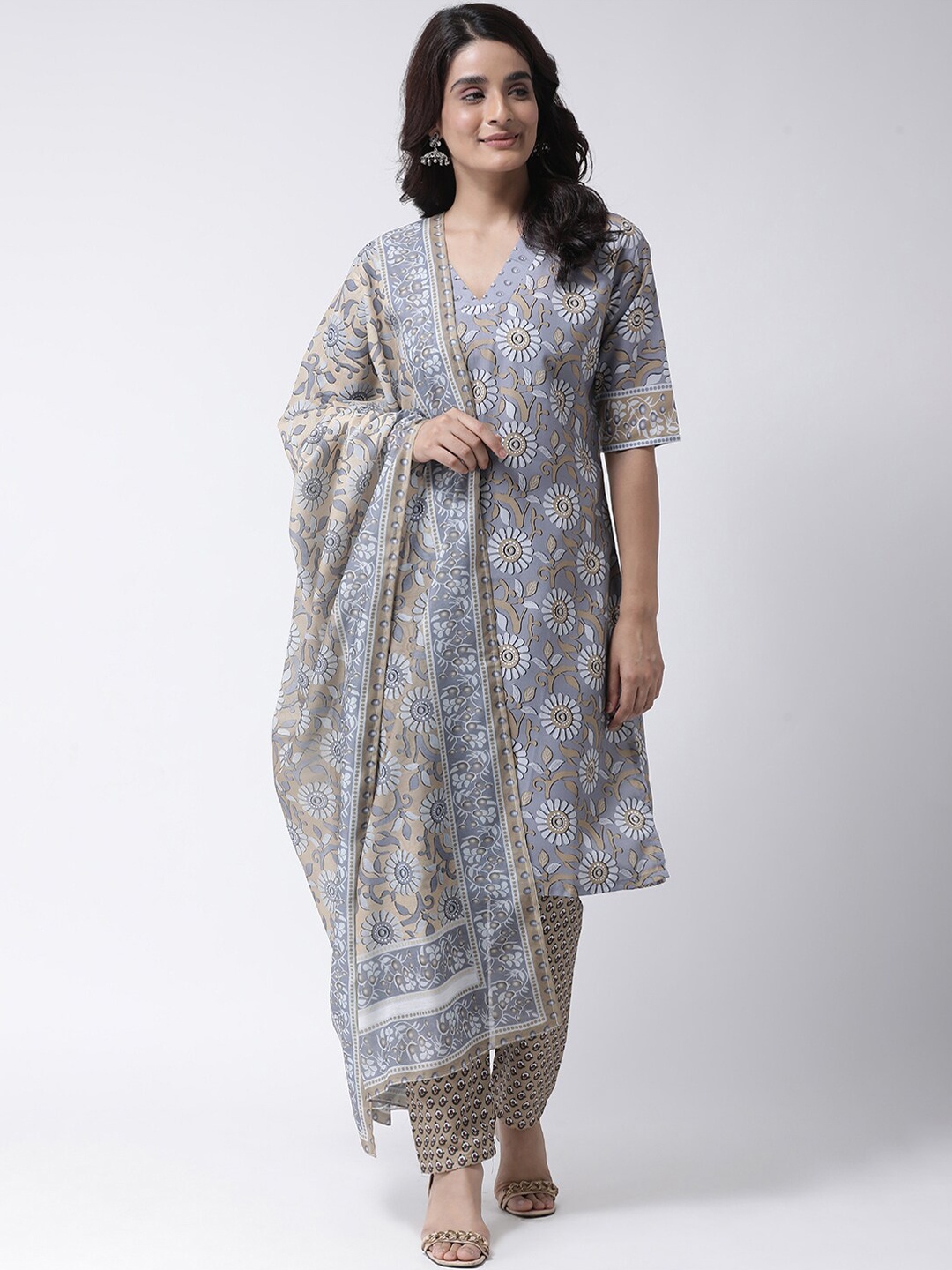 

Hangup Women Grey & White Floral Printed Hangup Dupatta, Beige