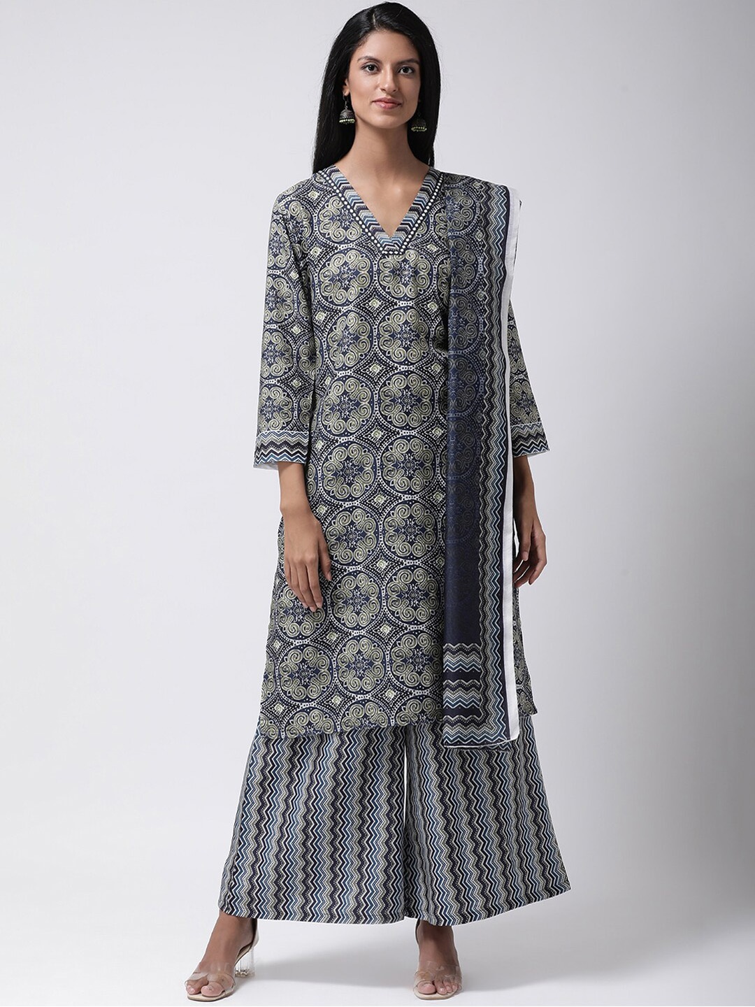 

Hangup Women Grey & White Printed Dupatta