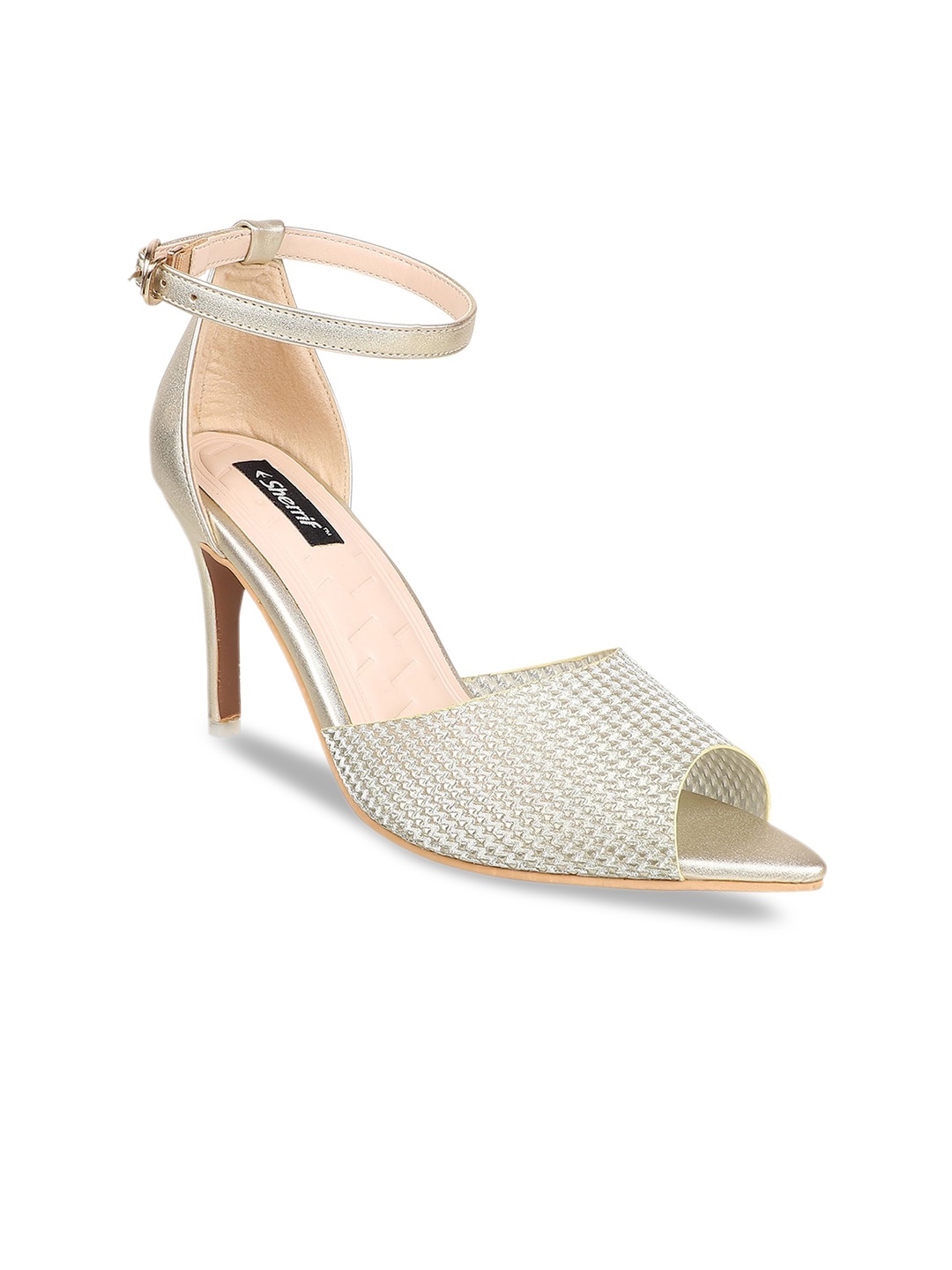 

Sherrif Shoes Women Muted Gold-Coloured & Sea Green Textured Kitten Heels