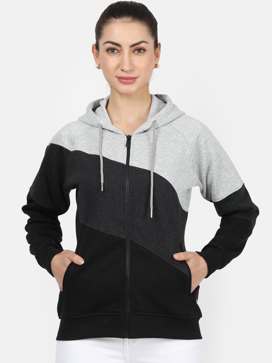 

Monte Carlo Women Grey & Black Colourblocked Sweatshirt