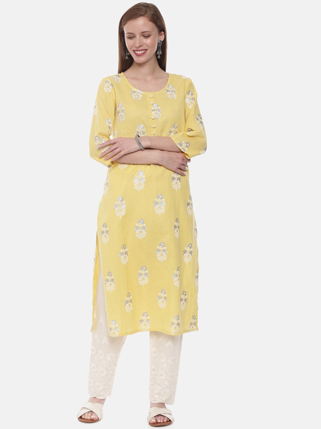 

Neerus Women Yellow Embellished Straight Kurta