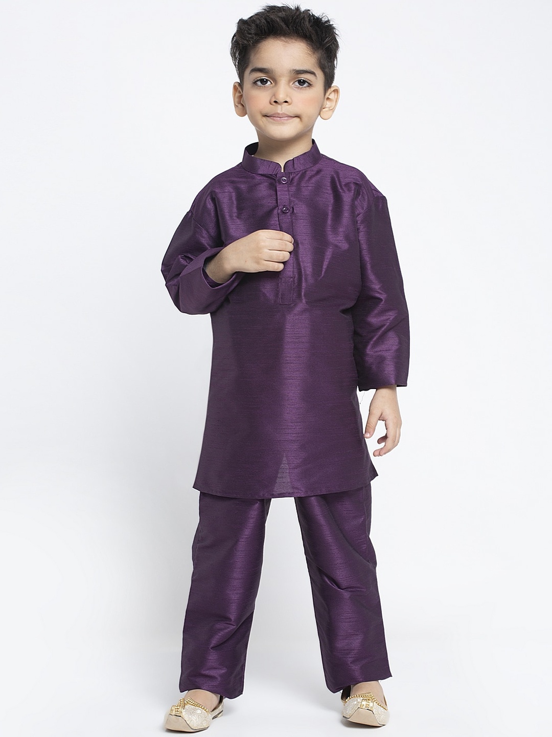 

MAXENCE Boys Purple Solid Silk Kurta with Pyjamas