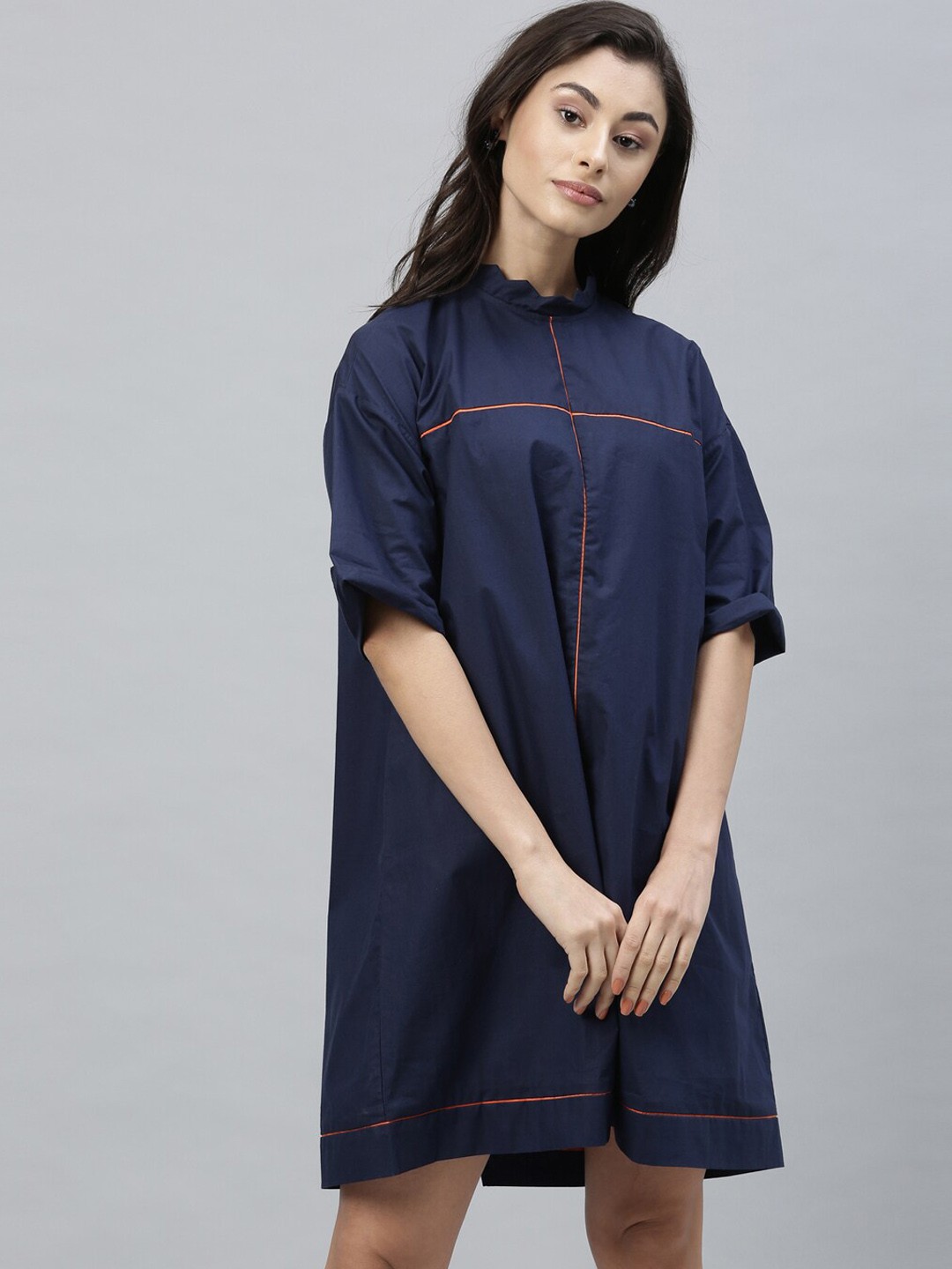 

RAREISM Women Navy Blue Solid Shirt Dress