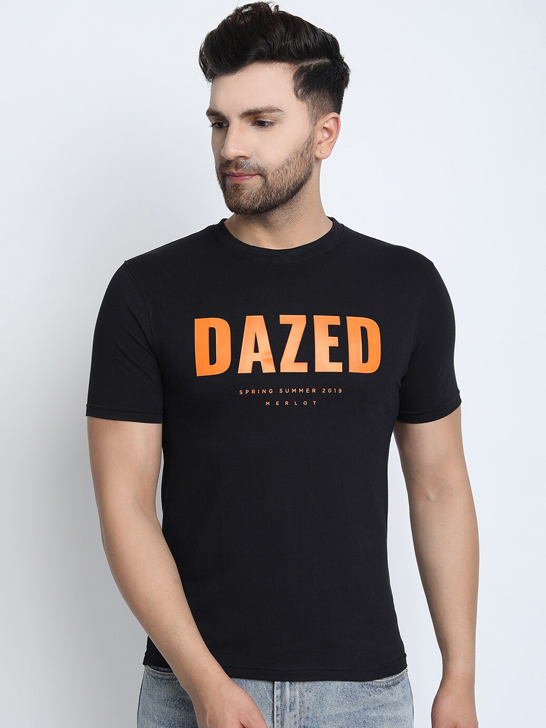 

MERLOT Men Black Printed Round Neck T-shirt
