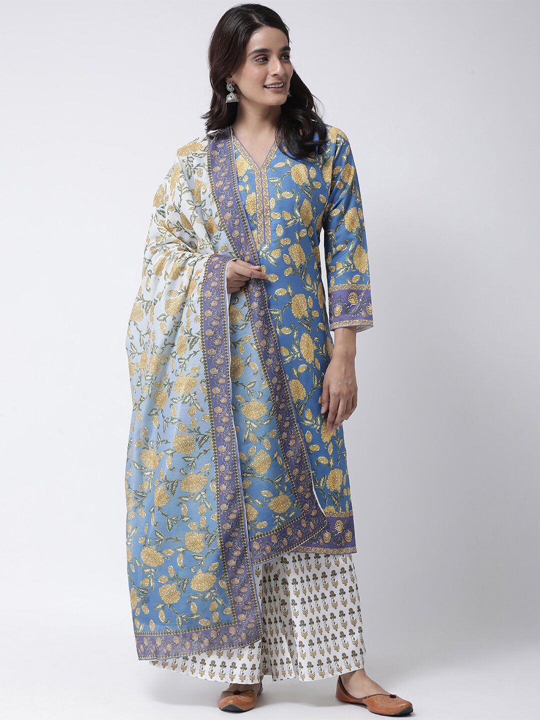

Hangup Women Blue & Yellow Printed Dupatta