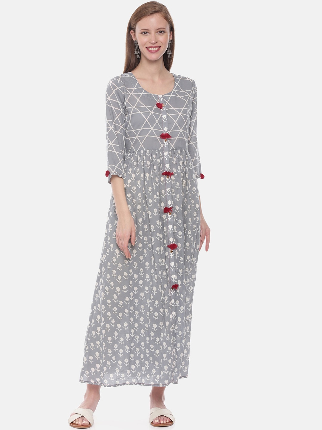 

Neerus Women Grey Printed Anarkali Kurta