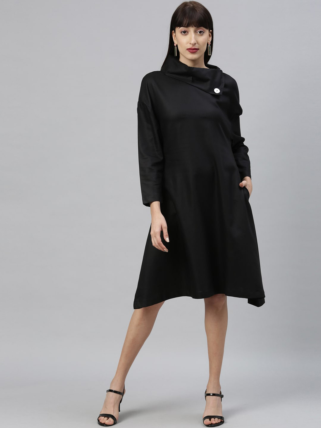 

RAREISM Women Black Solid A-Line Dress