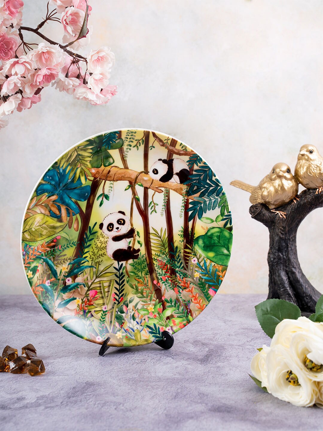 

KOLOROBIA Multicoloured Swings Of A Panda Printed Wall Plate, Multi