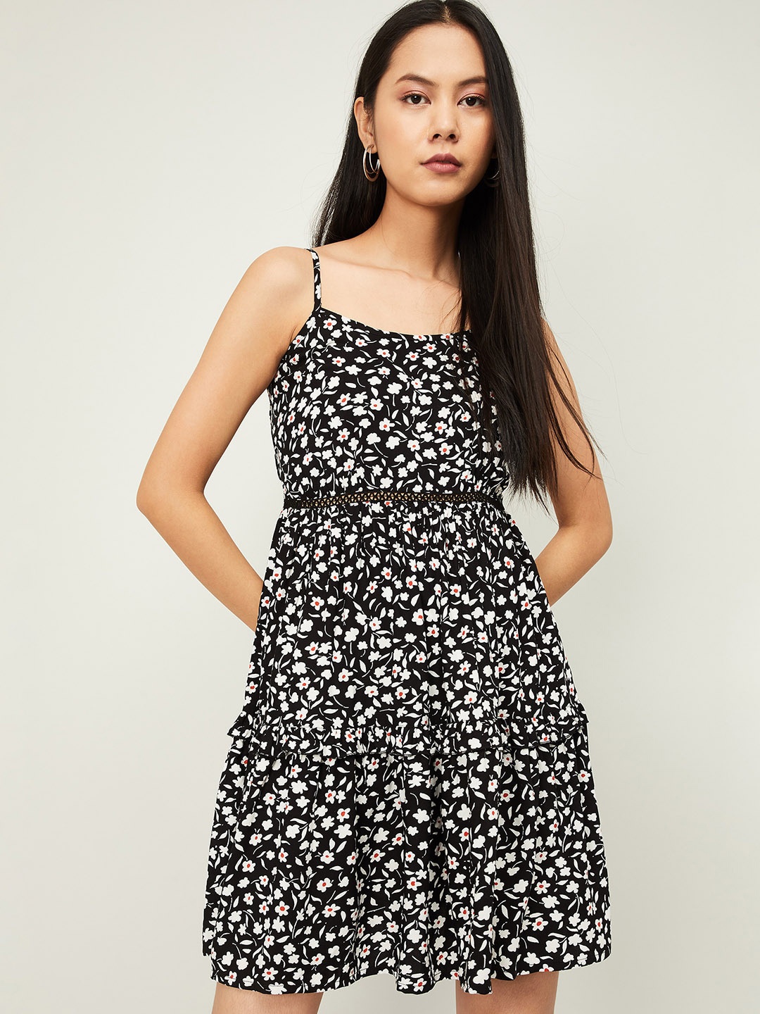 

Ginger by Lifestyle Women Black Printed Fit and Flare Dress