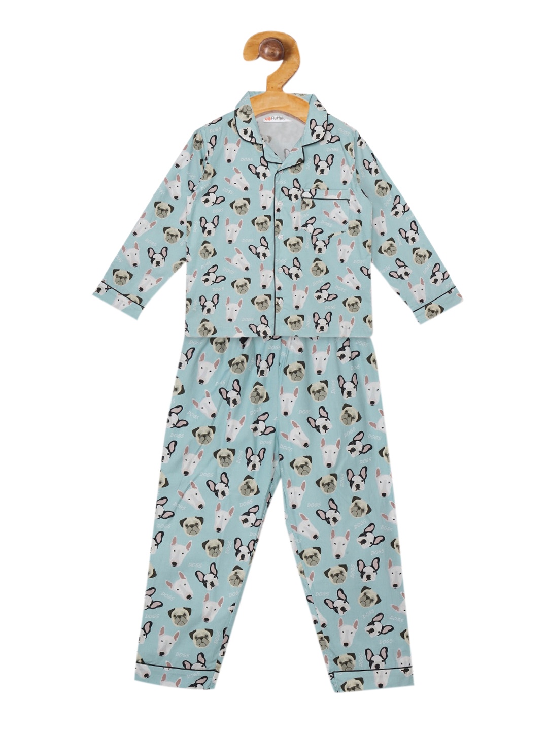 

Fluffalump Kids Turquoise Blue Printed Night Suit