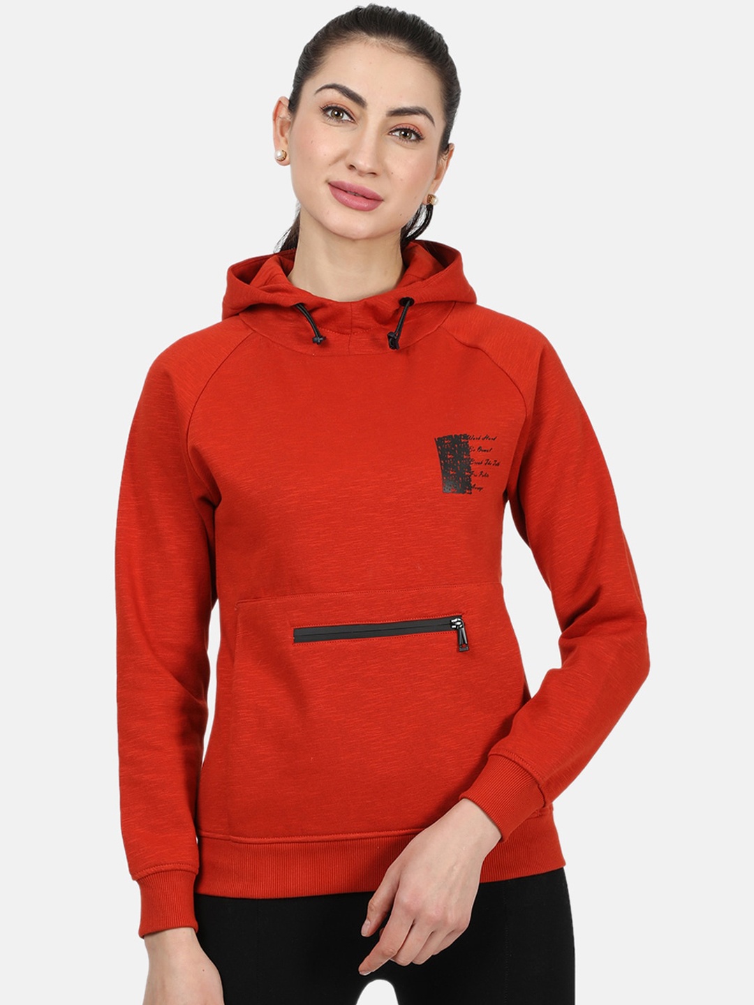 

Monte Carlo Women Orange Solid Hooded Sweatshirt