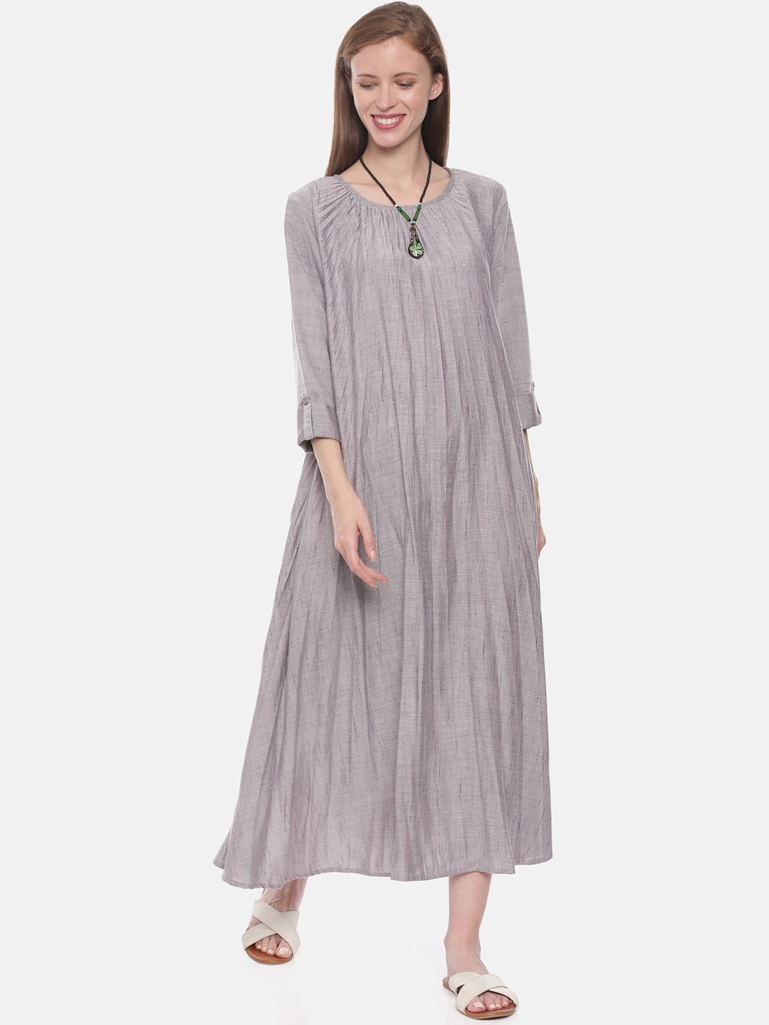 

Neerus Women Grey Self Design Maxi Dress