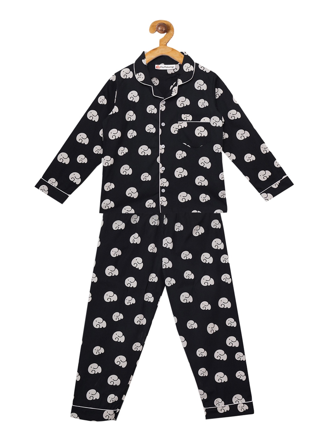 

Fluffalump Unisex Kids Black & White Printed Night Suit