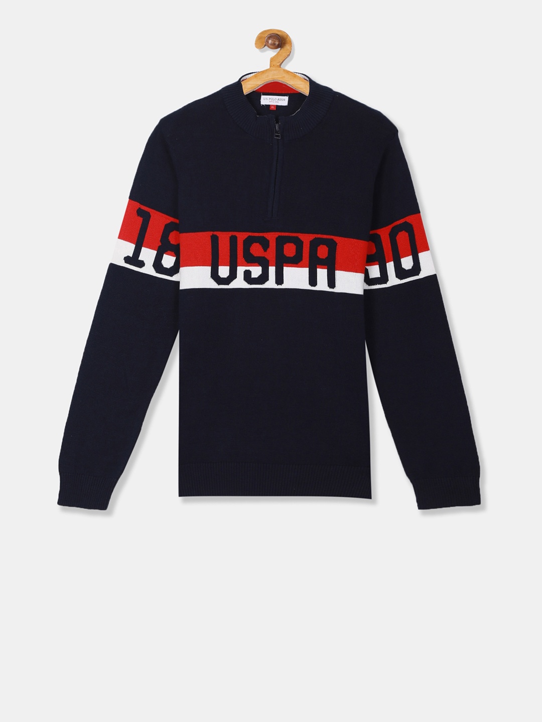 

U.S. Polo Assn. Kids Boys Navy Blue & Red Printed Pullover Sweater