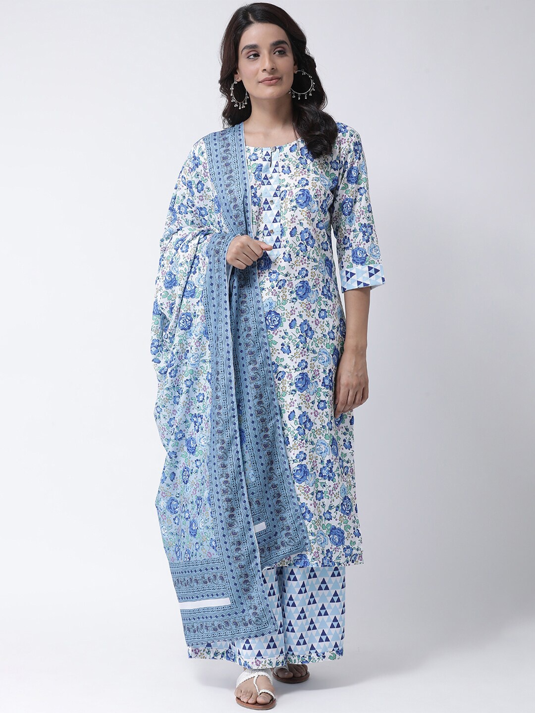 

Hangup Women Blue & Green Floral Printed Dupatta