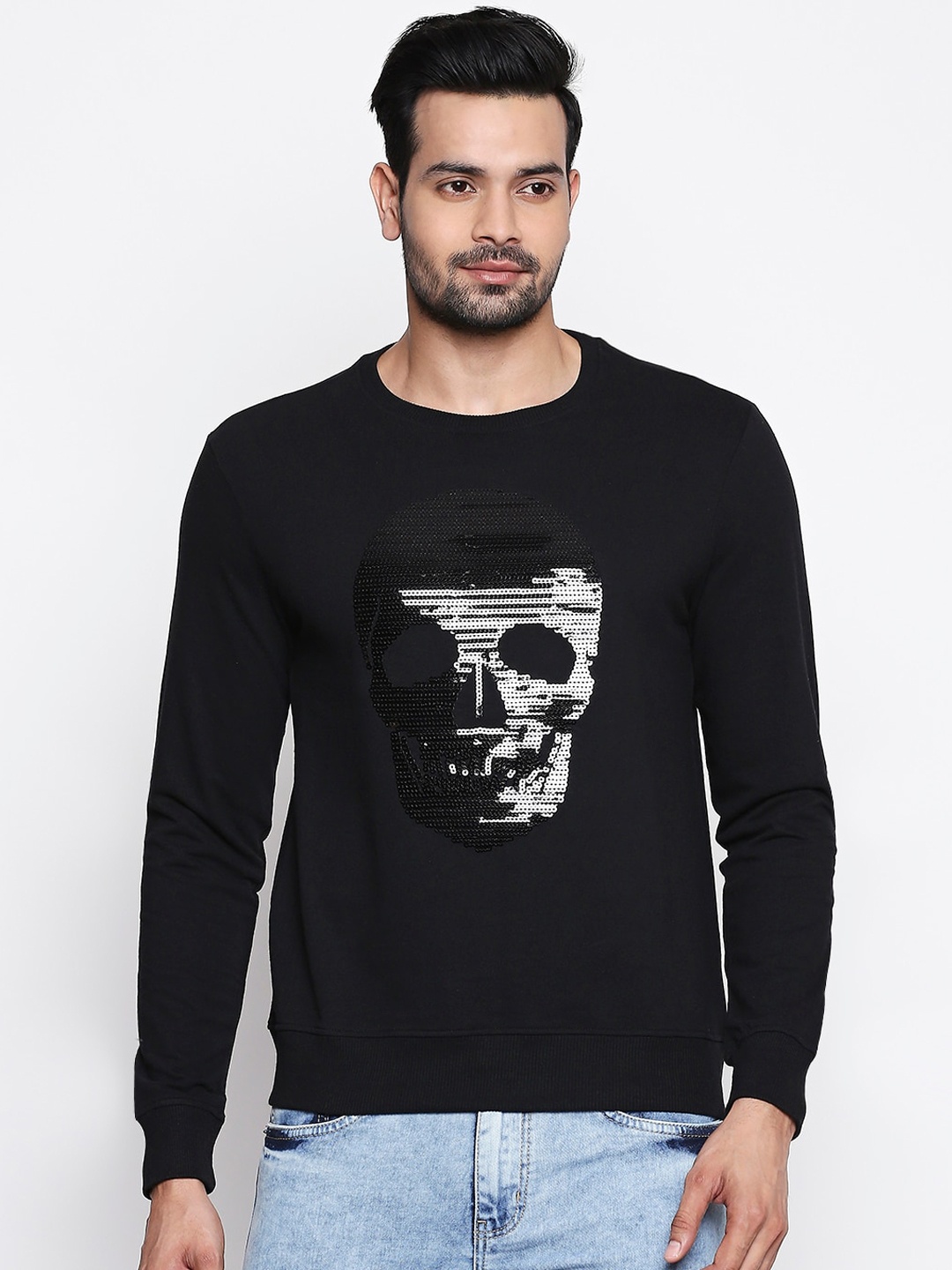 

People Men Black & Off-White Printed Sweatshirt