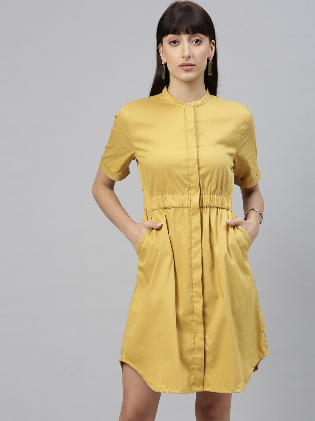 

RAREISM Women Yellow Solid Shirt Dress
