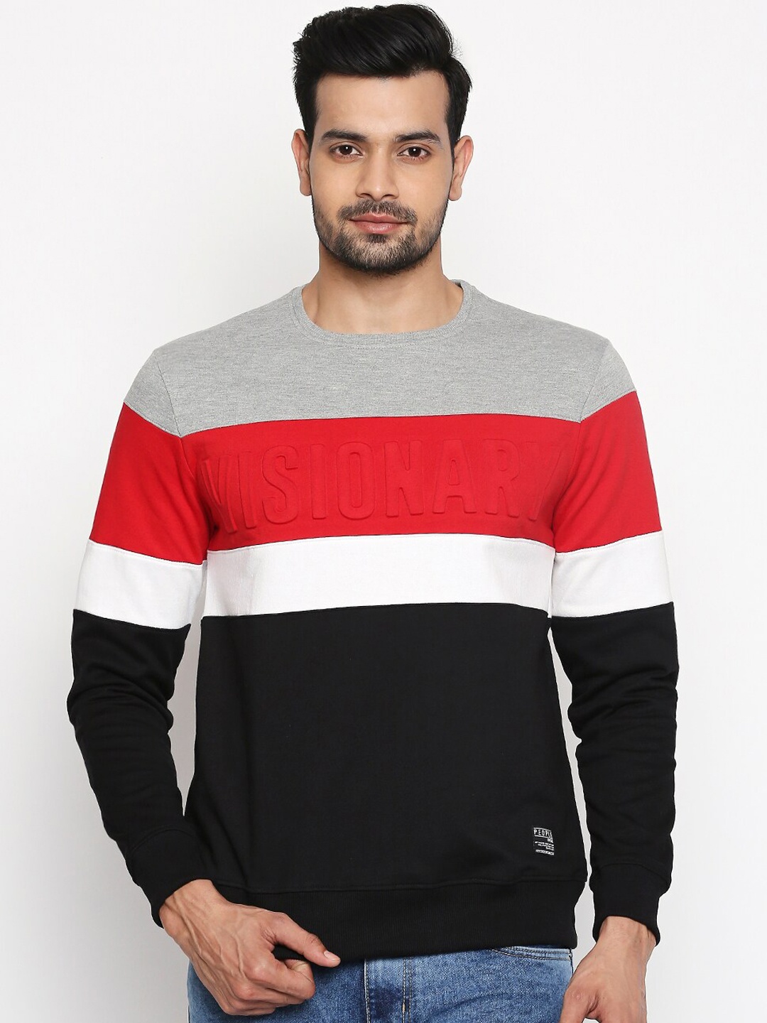 

People Men Black & Grey Colourblocked Sweatshirt