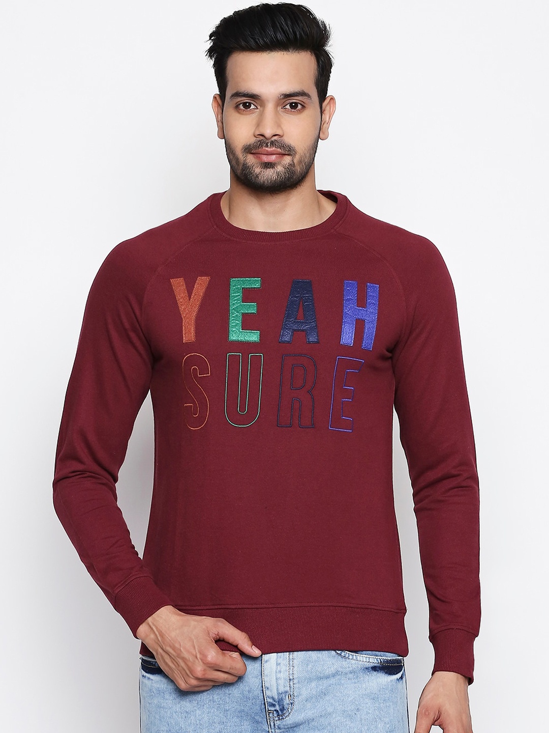 

People Men Maroon Printed Sweatshirt