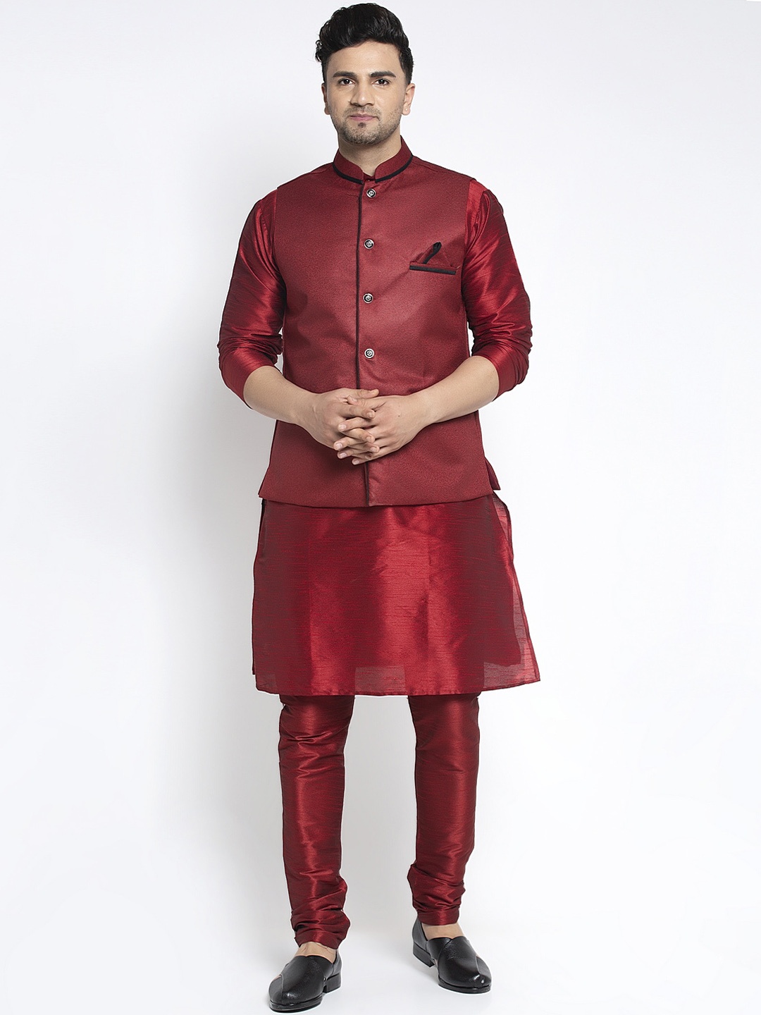 

Benstoke Men Maroon Solid Kurta with Churidar and Nehru jacket