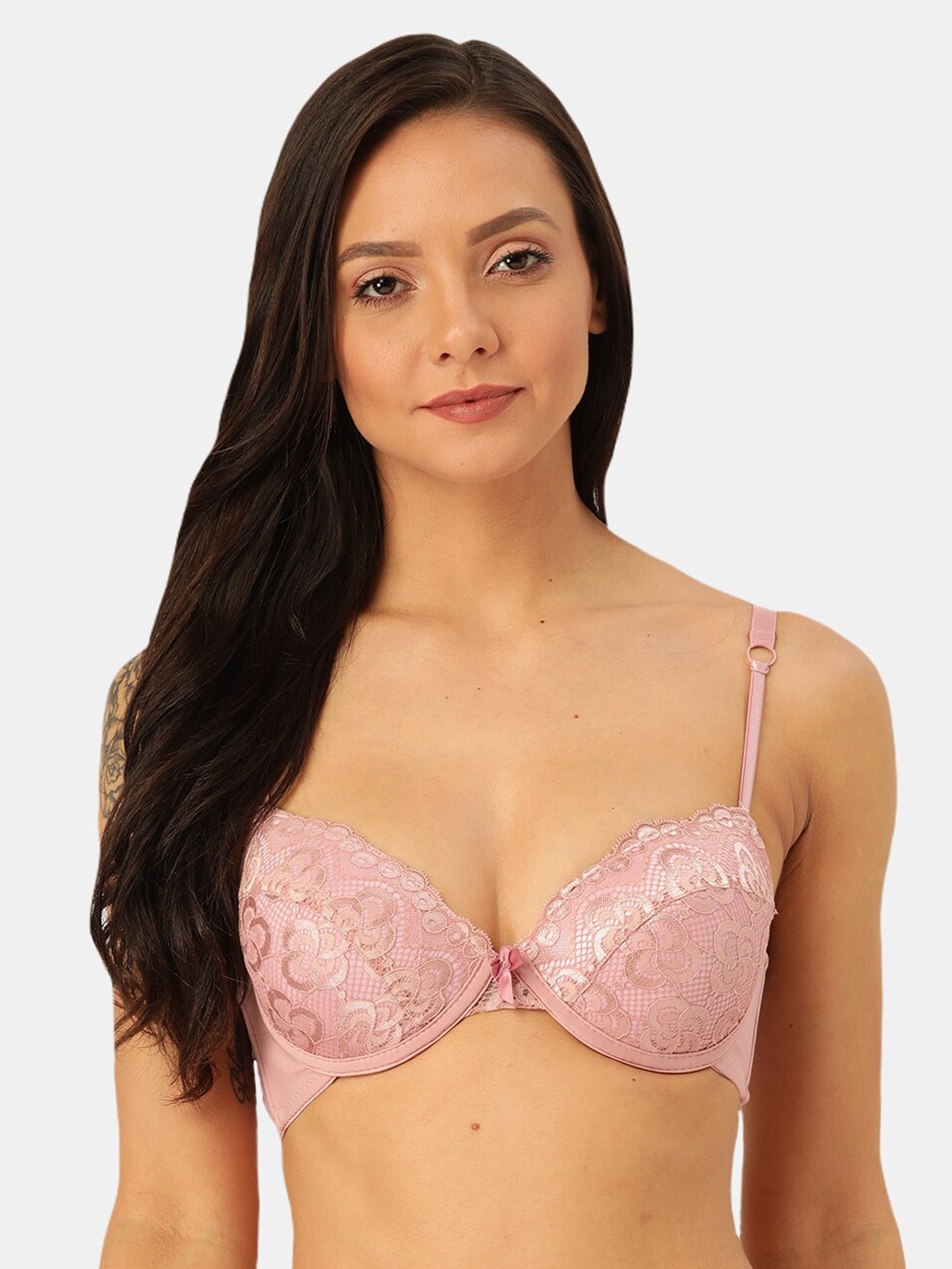 

MAKCLAN Pink Lace Underwired Lightly Padded Plunge Bra K11013BM