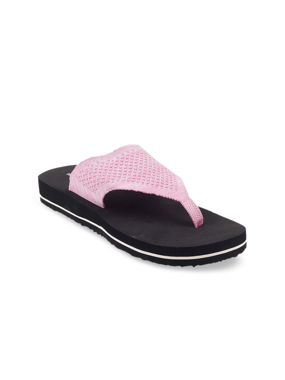 

WALKWAY by Metro Women Pink & Black Self Design Thong Flip-Flops
