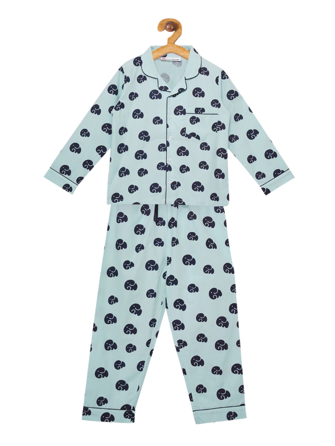 

Fluffalump Unisex Kids Sea Green & Black Printed Night Suit