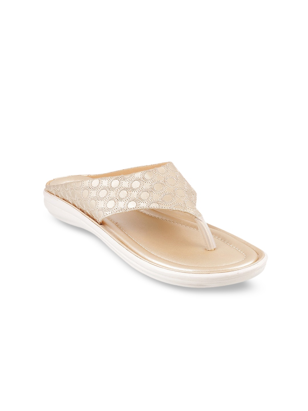 

WALKWAY by Metro Women Gold-Toned Woven Design Open Toe Flats
