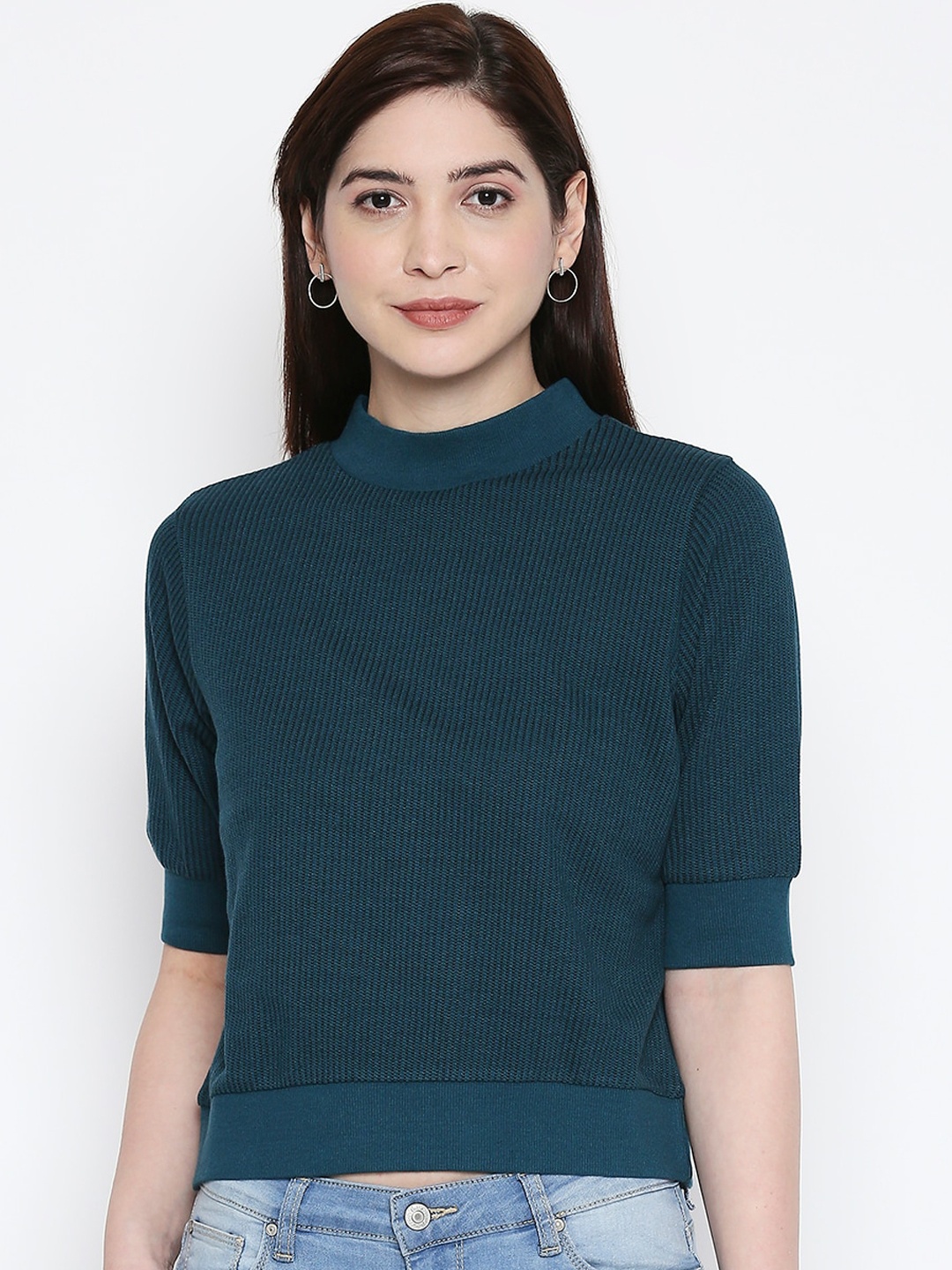 

People Women Green Solid Sweatshirt