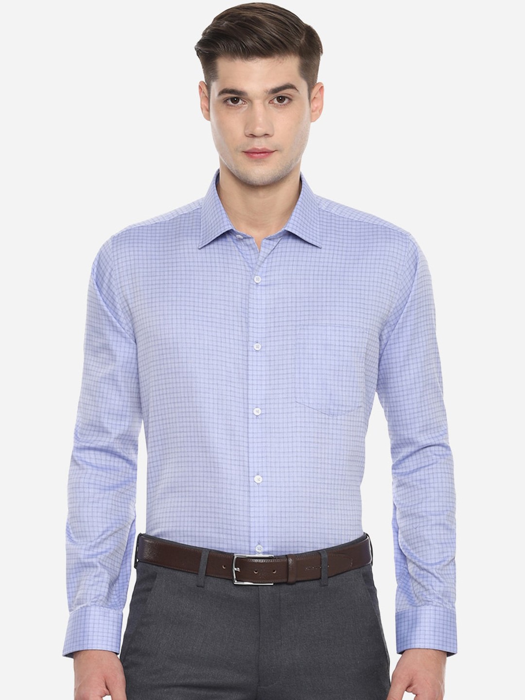 

Van Heusen Men Blue Checked Formal Shirt
