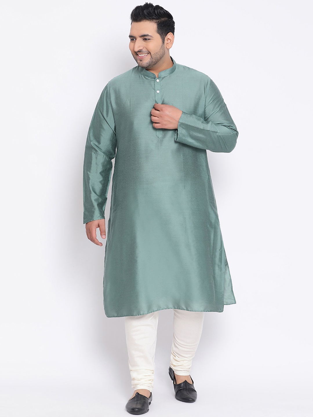 KISAH PLUS Men Green Solid Straight Kurta