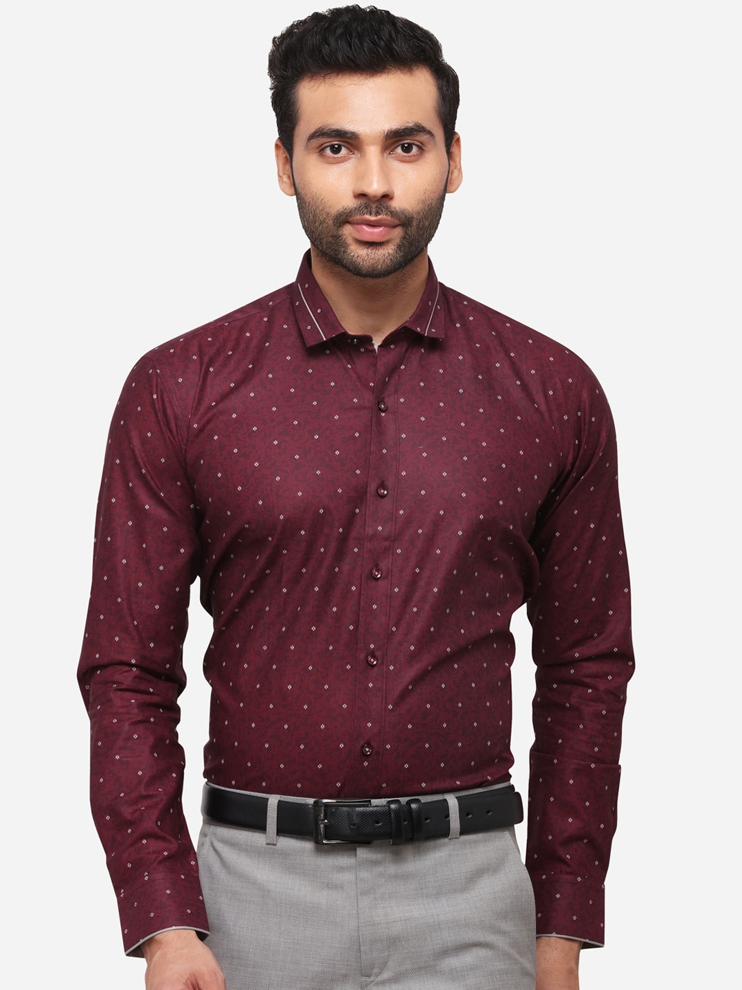 

JB STUDIO Men Maroon Slim Fit Printed Casual Shirt