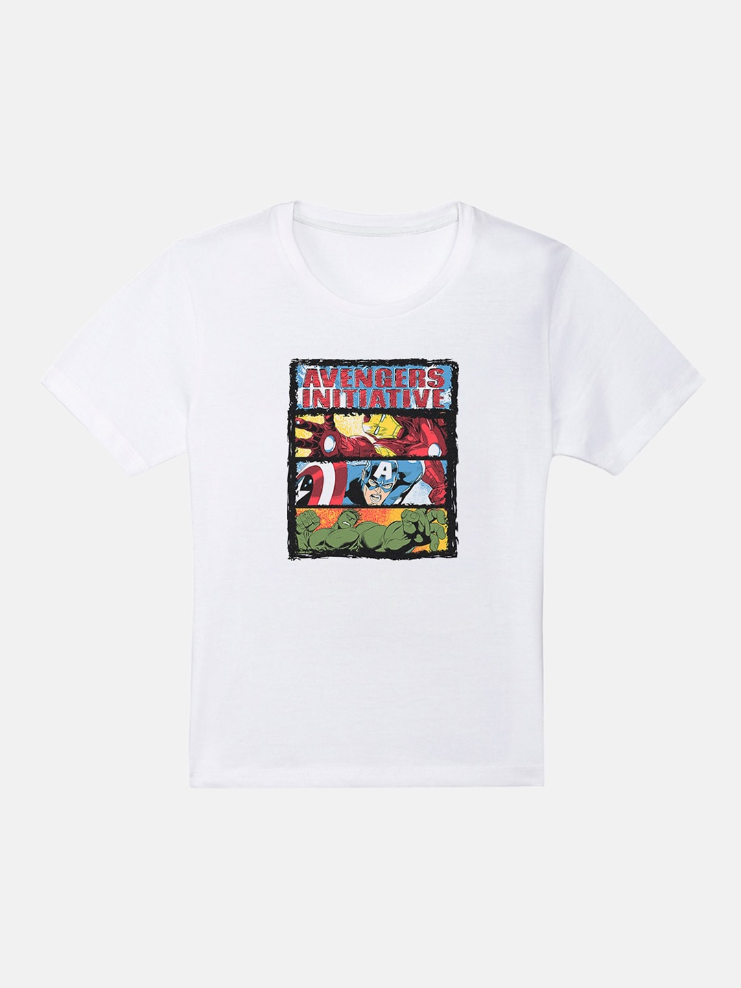 

Kids Ville Boys White Avengers Printed Round Neck T-shirt