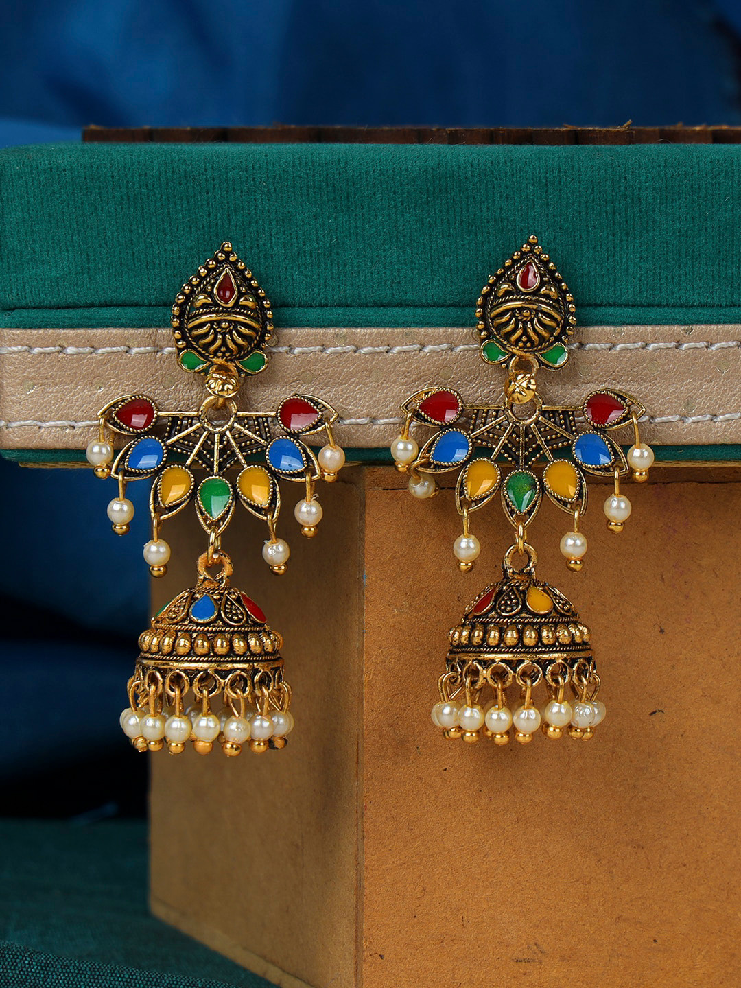 

ANIKAS CREATION Gold-Plated Contemporary Jhumkas