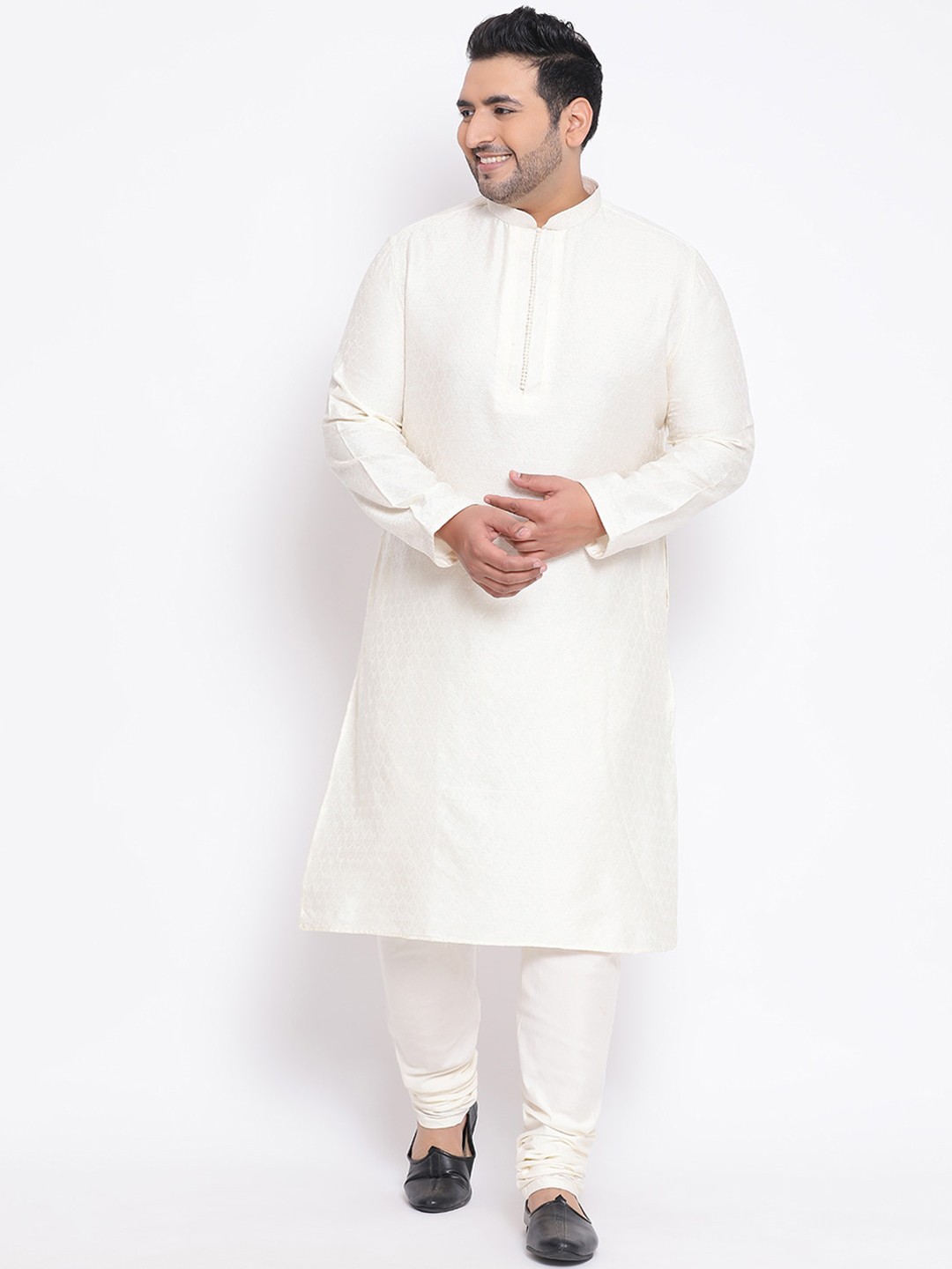 

KISAH PLUS Men White Woven Design Straight Kurta