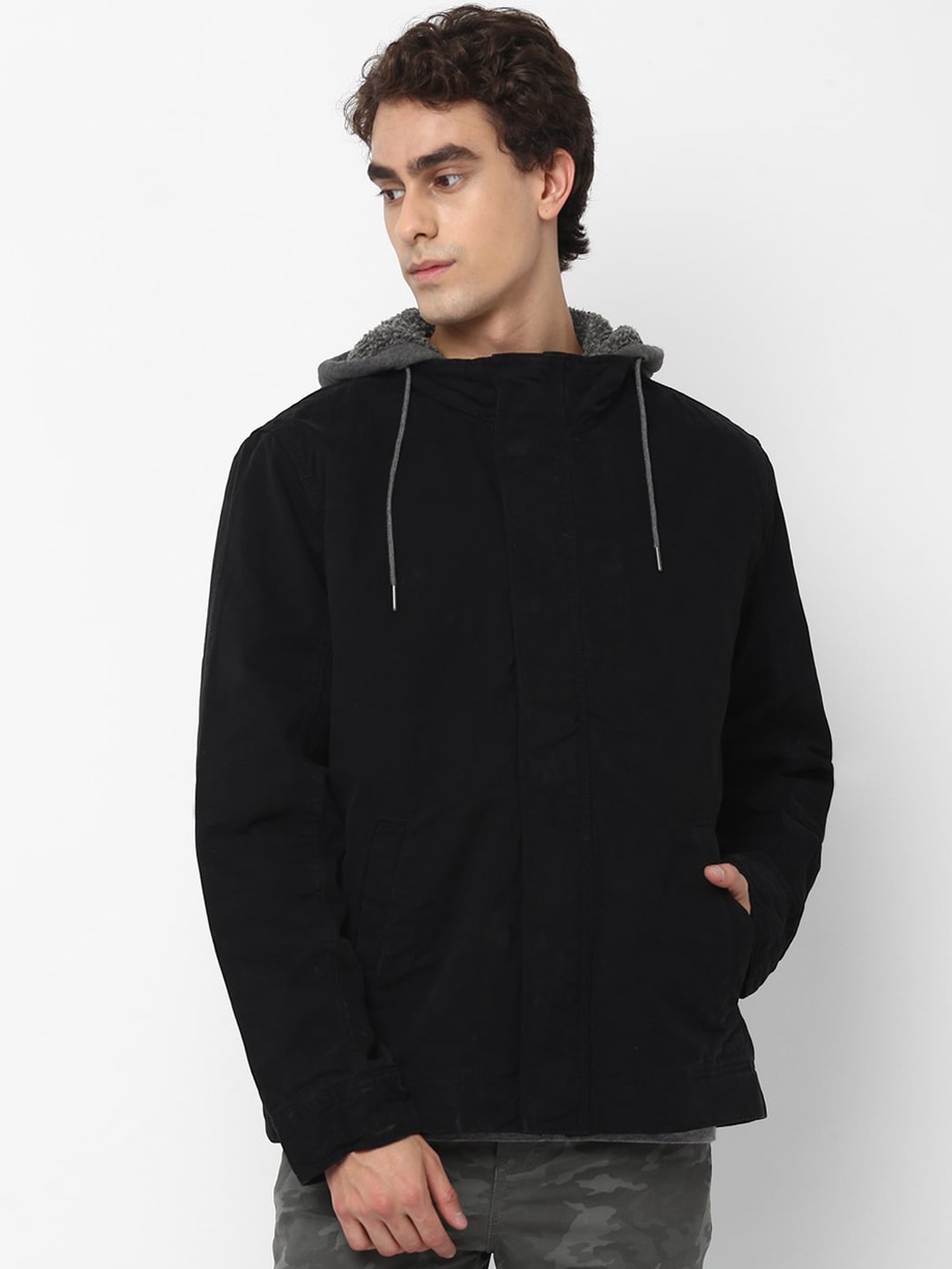 

AMERICAN EAGLE OUTFITTERS Men Black Solid Cotton Tailored Jacket