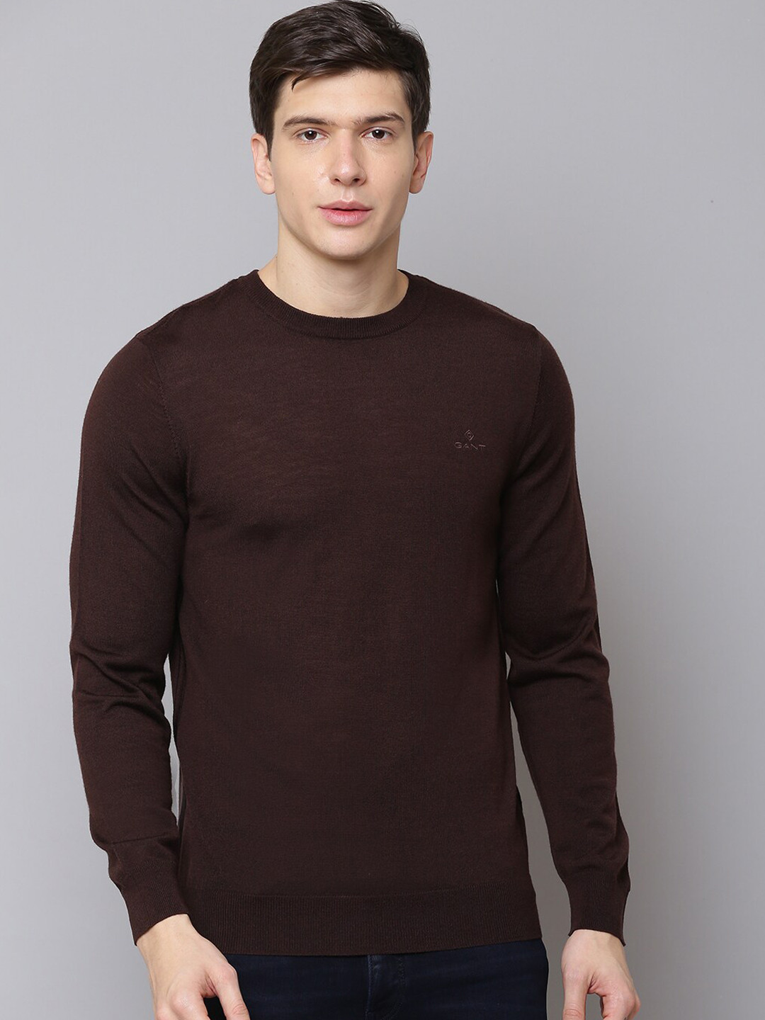 

GANT Men Brown Solid Pullover Sweater