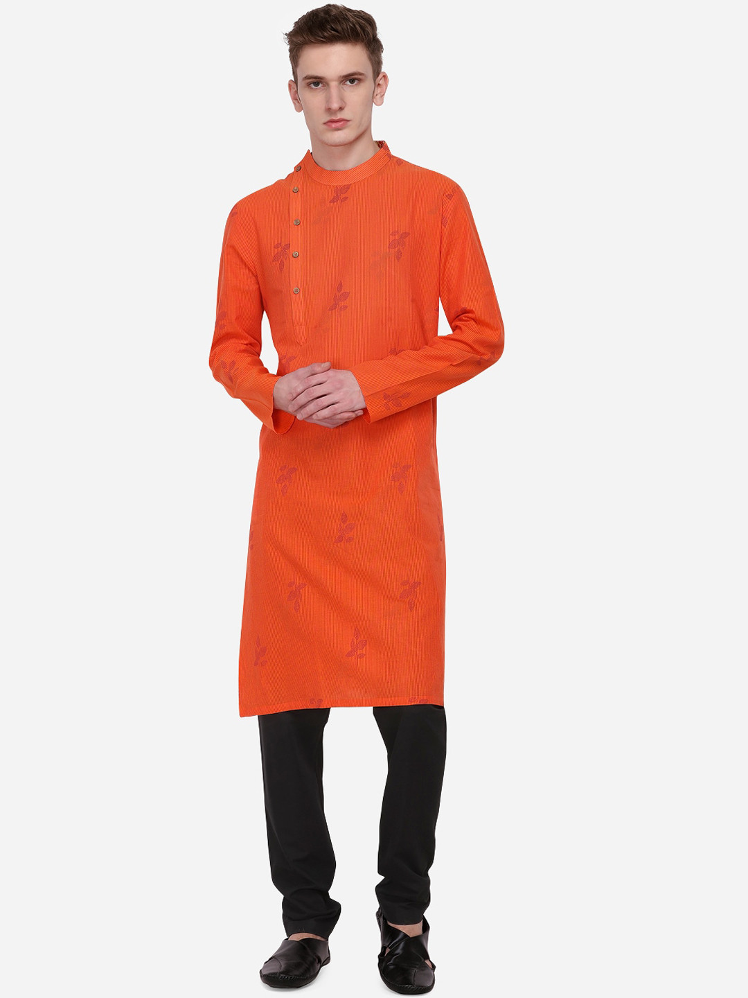 

azania Men Orange Striped Straight Kurta